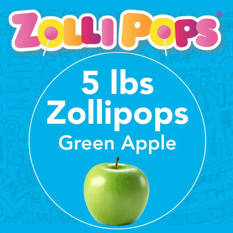 Zollipops Sugar-Free Lollipops – Bulk Tooth-Friendly Candy, Green Apple