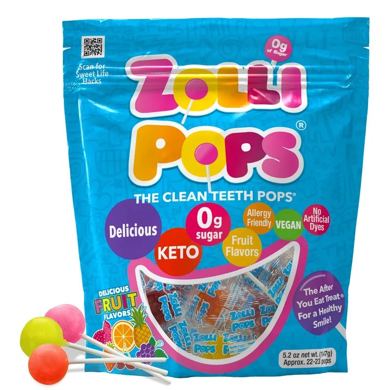 Zollipops Sugar-Free Lollipops – Tooth-Friendly Candy with Xylitol, Assorted Fruit, 5.2oz Bag
