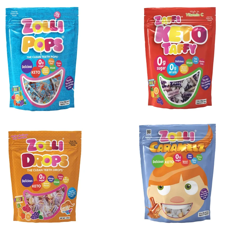 Zolli Candy Bundle - Sampler, Sugar-Free Candy Tooth-Friendly Candy Assortment, 4 Bags