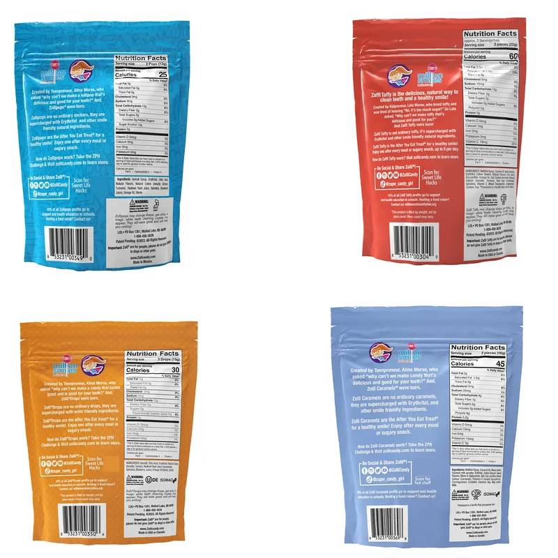 Zolli Candy Bundle - Sampler, Sugar-Free Candy Tooth-Friendly Candy Assortment, 4 Bags