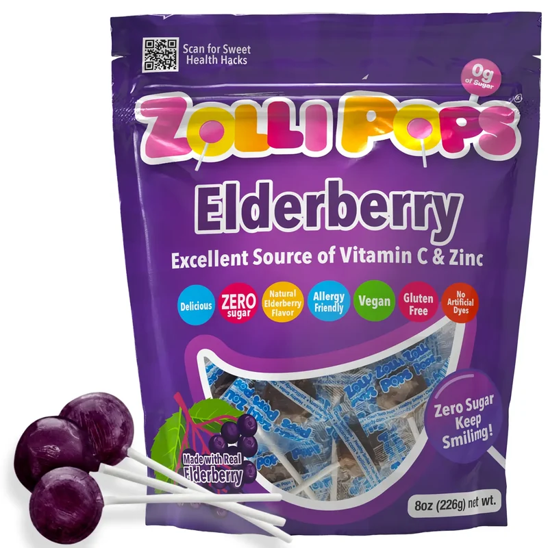 Zollipops Sugar Free Elderberry Lollipops with Vitamin C and Zinc 8 oz