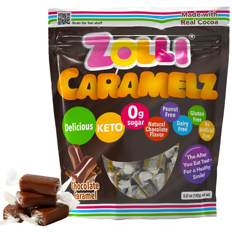Zolli Caramelz Sugar-Free Caramels – Tooth-Friendly Chocolate Caramel Candy, 5oz Bag