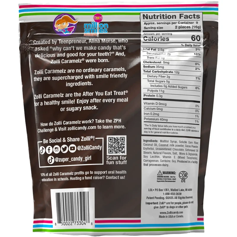 Zolli Caramelz Sugar-Free Caramels – Tooth-Friendly Chocolate Caramel Candy, 5oz Bag