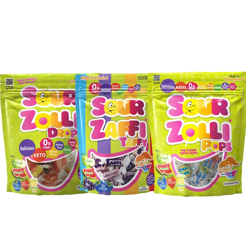 Zolli SOUR Bundle - Sugar Free Dye Free Lollipops, Hard Candy Drops, and Taffy