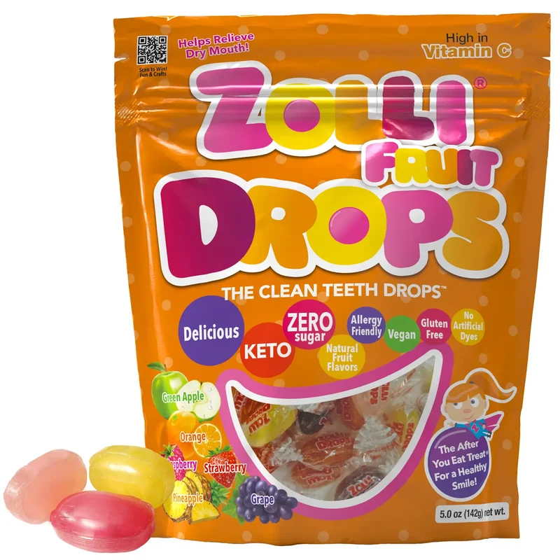 Zolli Drops Sugar-Free Hard Candy – Tooth-Friendly Candy with Xylitol, Assorted Fruit, 5oz Bag