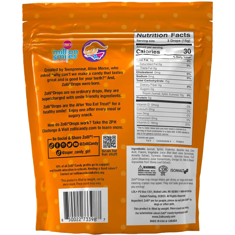Zolli Drops Sugar-Free Hard Candy – Tooth-Friendly Candy with Xylitol, Assorted Fruit, 5oz Bag