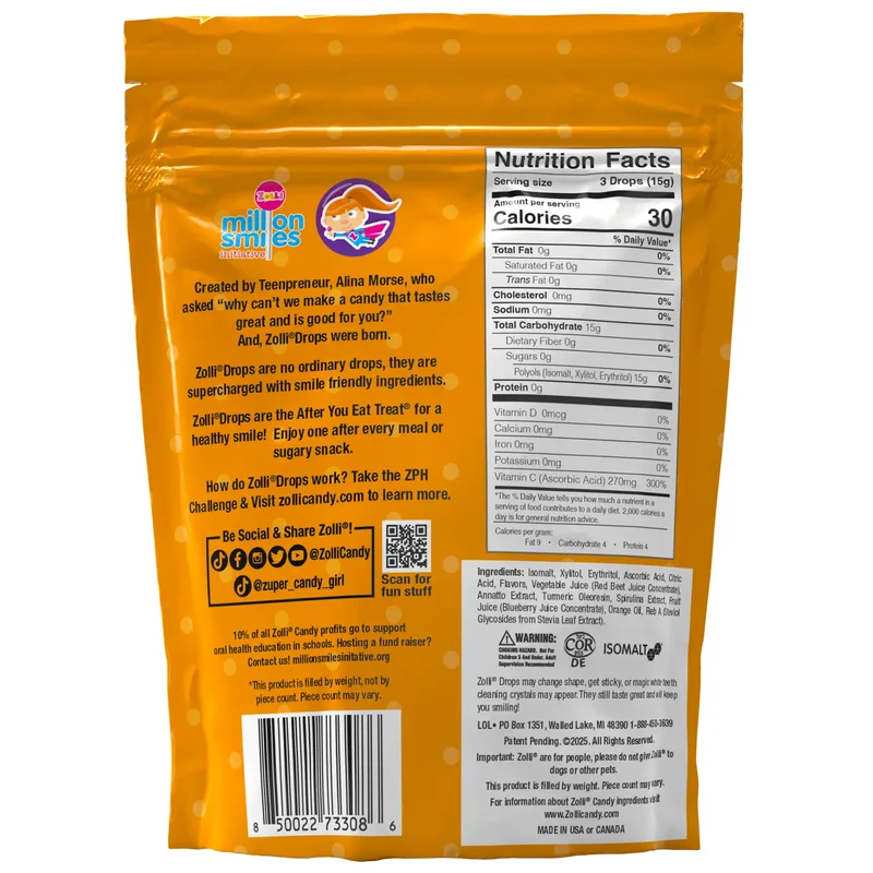 Vitamin C Zolli Drops Sugar-Free Hard Candy – Tooth-Friendly Candy with Xylitol, Assorted Fruit, 5.2oz Bag