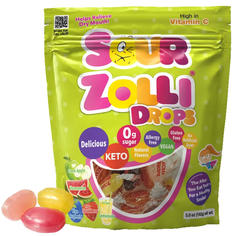 Sour Zolli Drops Sugar-Free Hard Candy – Tooth-Friendly Candy with Xylitol, Assorted Fruit, 5oz Bag