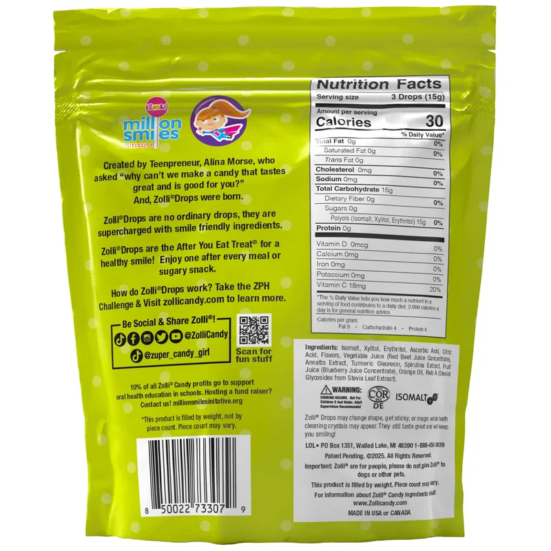 Sour Zolli Drops Sugar-Free Hard Candy – Tooth-Friendly Candy with Xylitol, Assorted Fruit, 5oz Bag