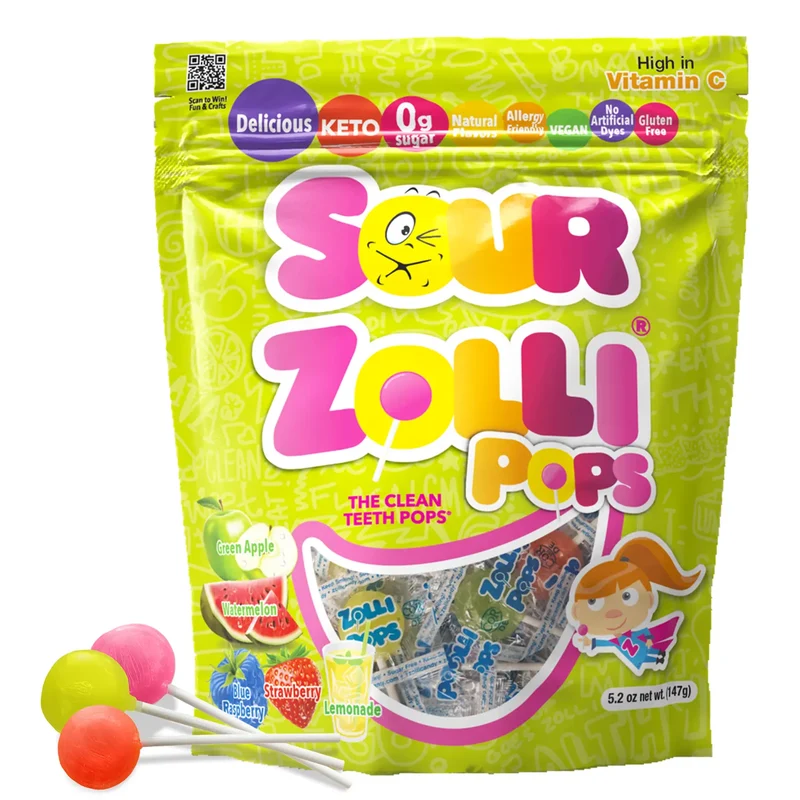 Zollipops Sugar-Free Lollipops – Tooth-Friendly Candy with Xylitol, Assorted Sour Fruit, 5.2oz Bag