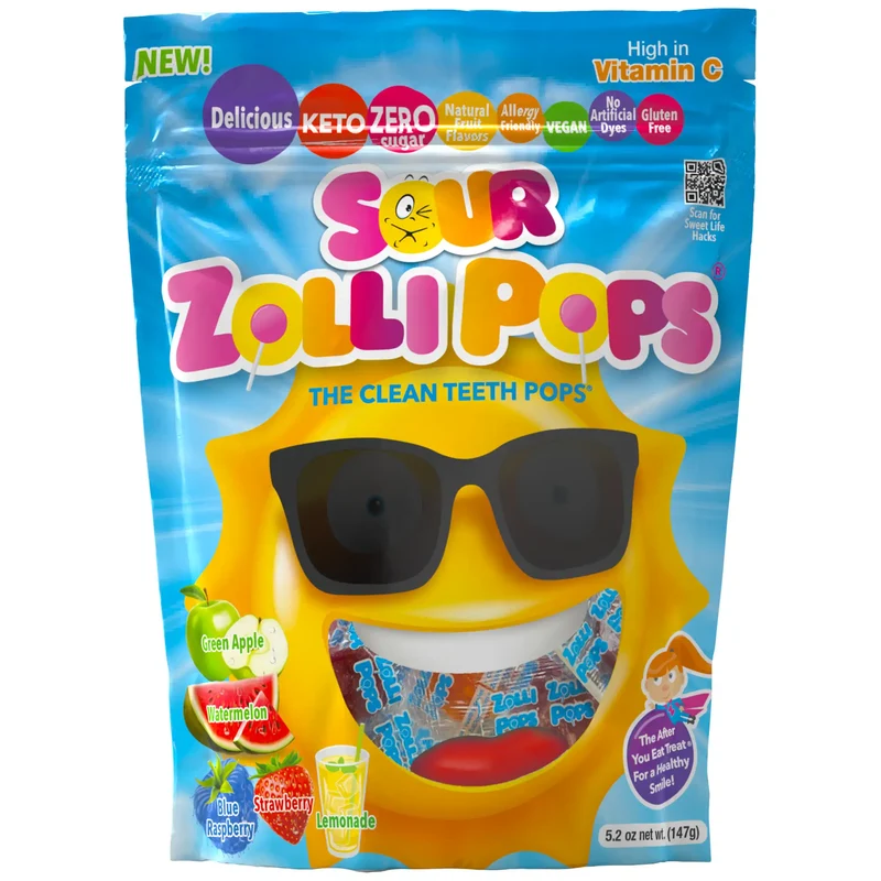 Zollipops Sugar-Free Lollipops – Tooth-Friendly Candy with Xylitol, Assorted Sour Fruit, 5.2oz Bag