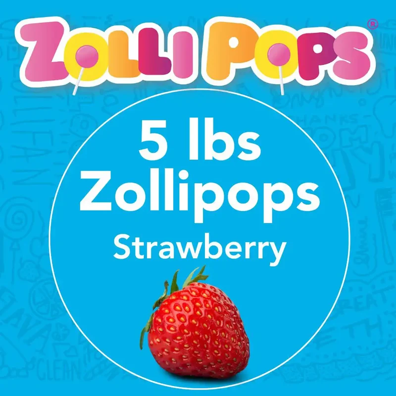 Bulk Zollipops® Sugar Free Lollipops Strawberry Flavor 5 lbs