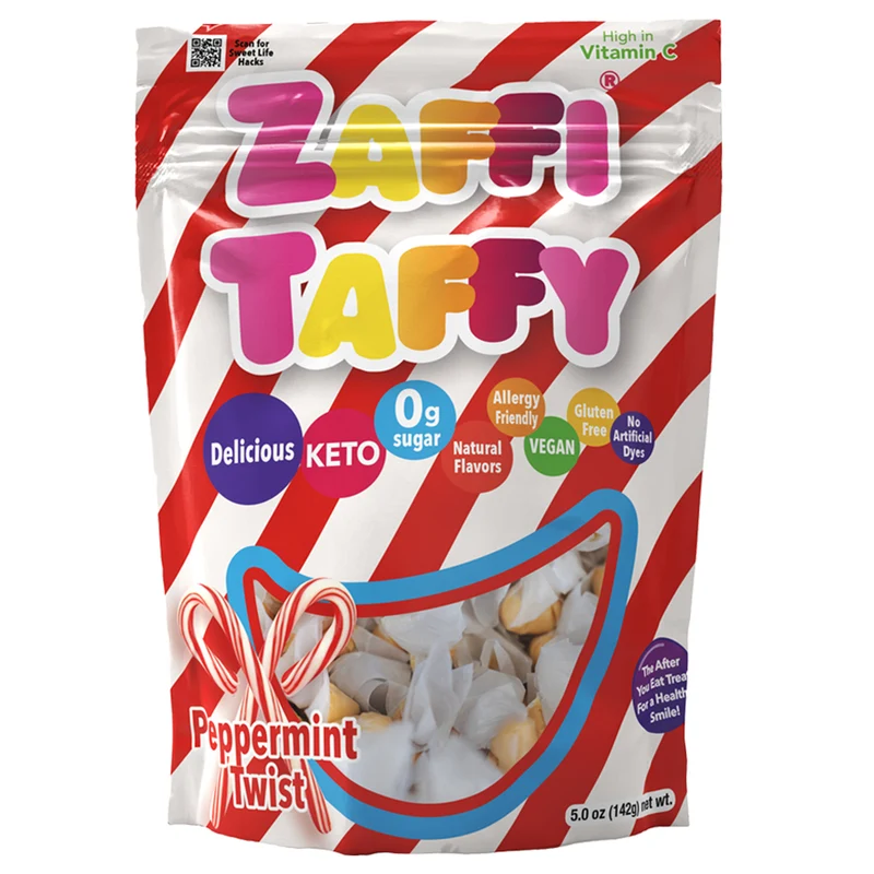Case Zaffi® Taffy Sugar Free Peppermint Twist 5 oz. Pouches - 24/case