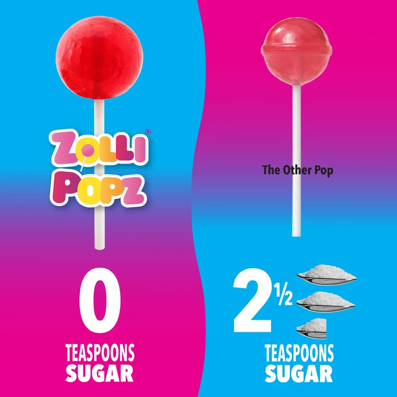 Case Zollipops® Sugar Free Lollipops Assorted Fruit Small Hex Shape Jars 5.2oz - 12/case