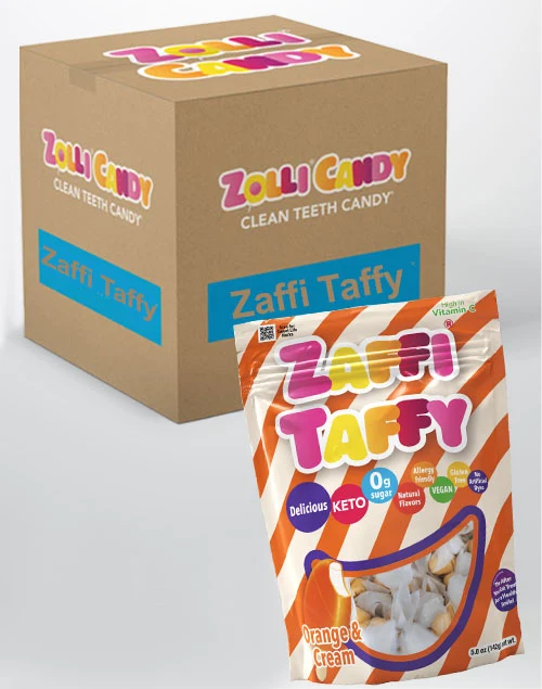 Case Zaffi® Taffy Sugar Free Taffy Orange & Cream 5 oz. Pouches - 24/case