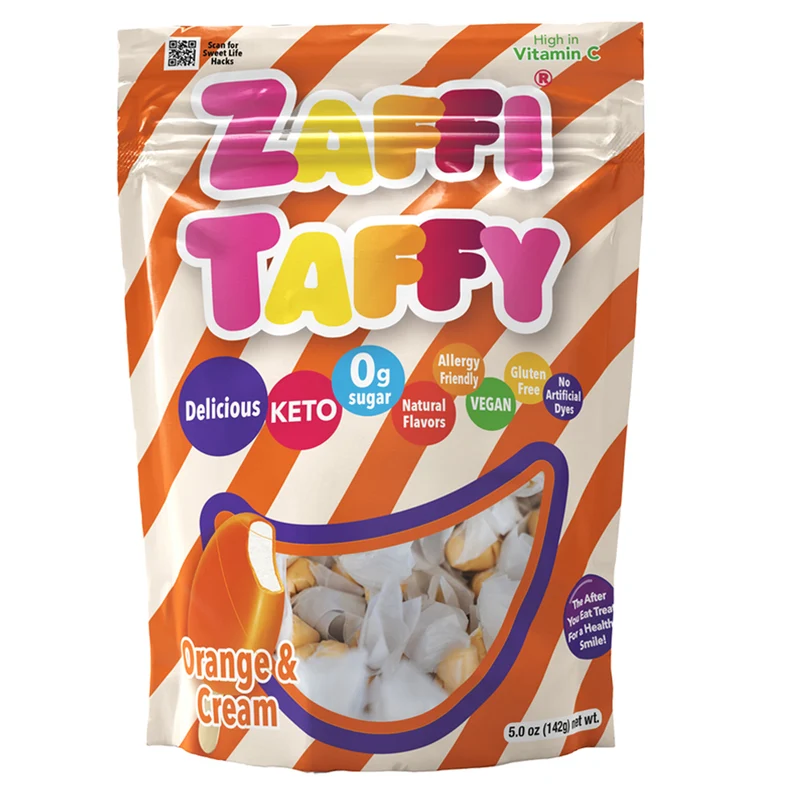 Case Zaffi® Taffy Sugar Free Taffy Orange & Cream 5 oz. Pouches - 24/case