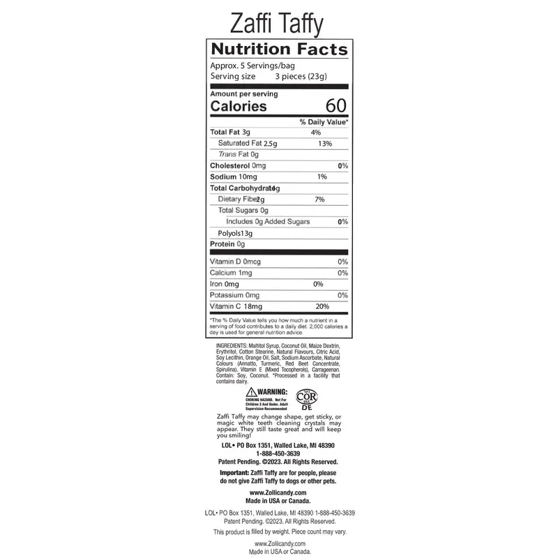 Zaffi Taffy Sugar-Free Chewy Candy – Tooth-Friendly Candy, Assorted Fruit