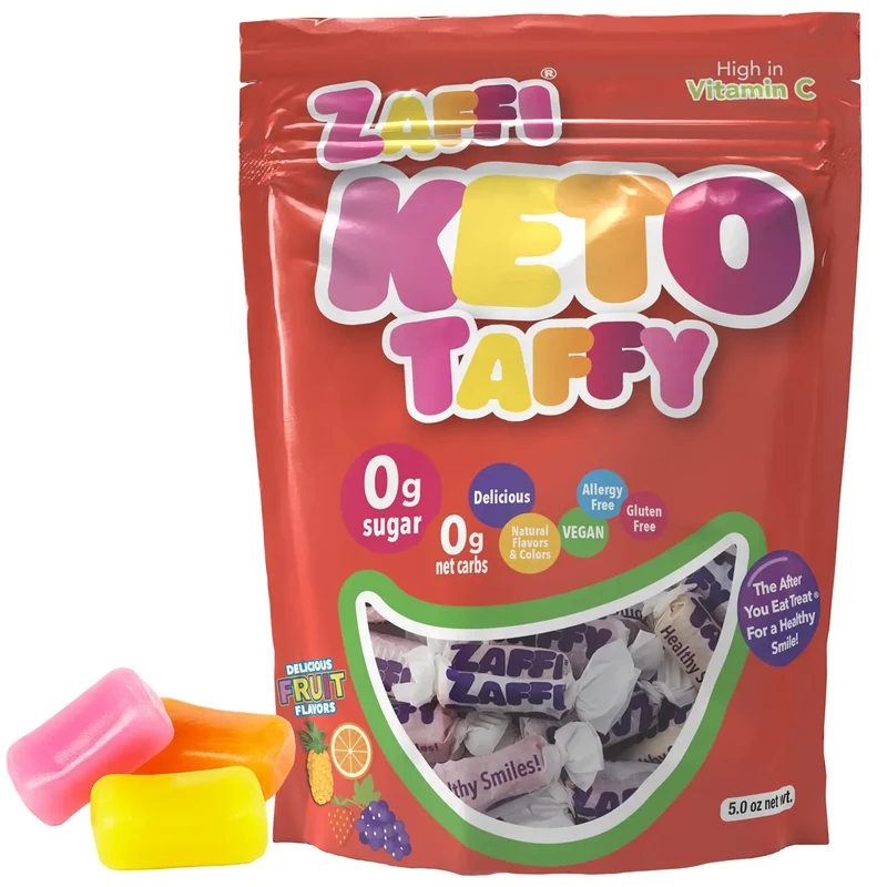Zaffi Taffy Sugar-Free Chewy Keto Candy – Tooth-Friendly Candy, Assorted Fruit