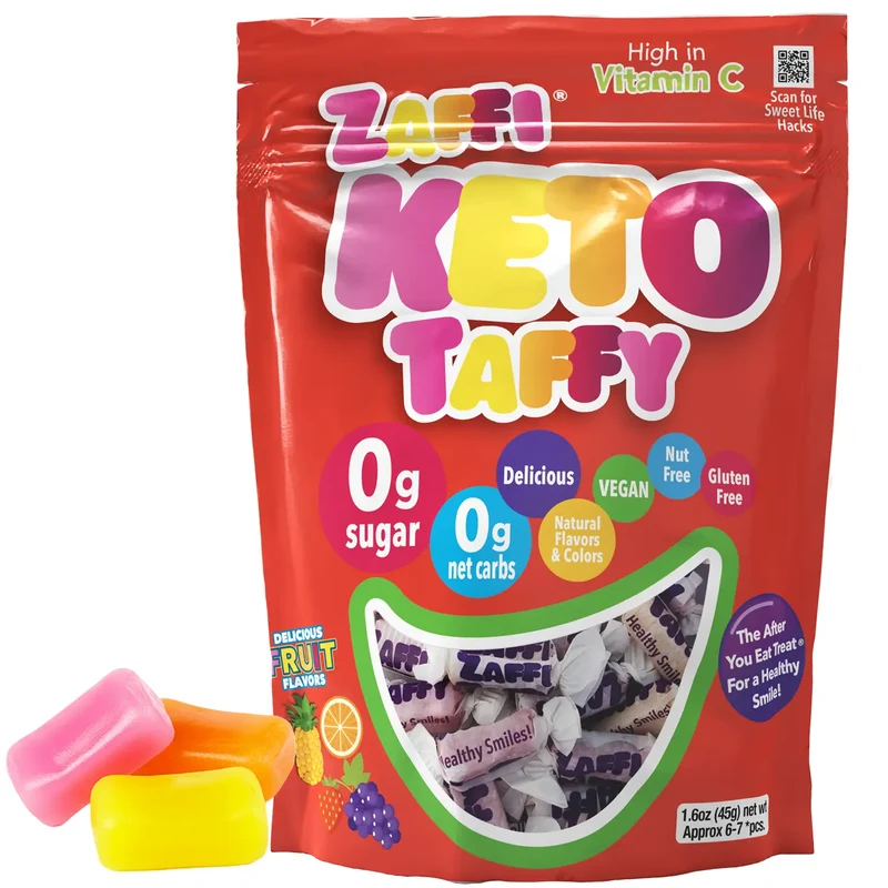 Zaffi Taffy Sugar-Free Chewy Keto Candy – Tooth-Friendly Candy, Assorted Fruit