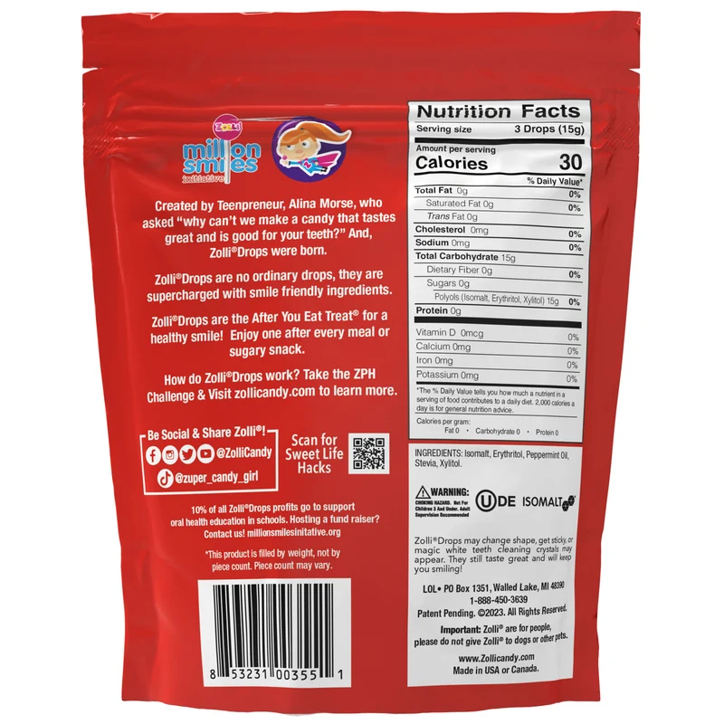 Zolli Drops Sugar-Free Hard Candy – Tooth-Friendly Candy with Xylitol, Peppermint