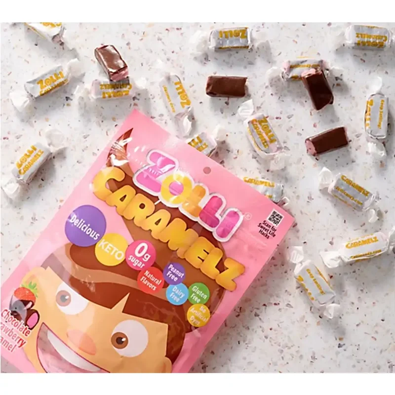 Zolli Caramelz Sugar-Free Caramels – Tooth-Friendly Chocolate Strawberry Caramel Candy, 5oz Bag