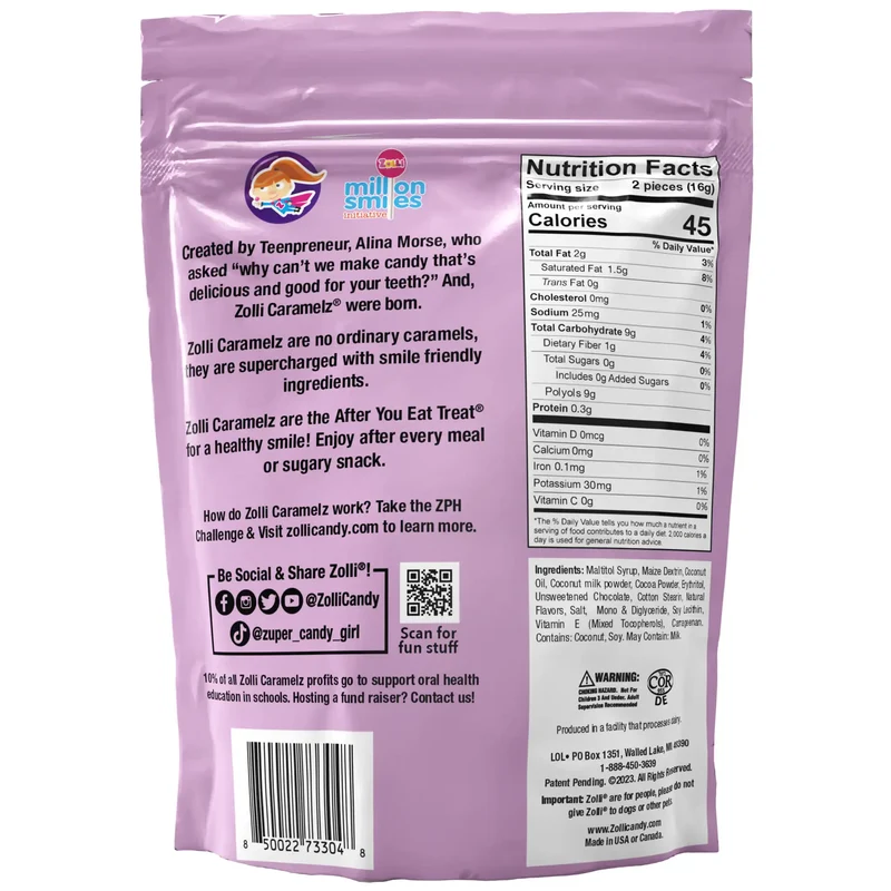 Zolli Caramelz Sugar-Free Caramels – Tooth-Friendly Chocolate Caramel Candy, 5oz Bag