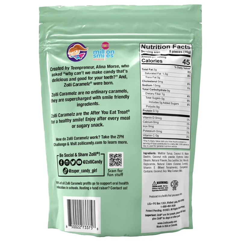 Zolli Caramelz Sugar-Free Caramels – Tooth-Friendly Caramel Apple Caramel Candy, 5oz Bag