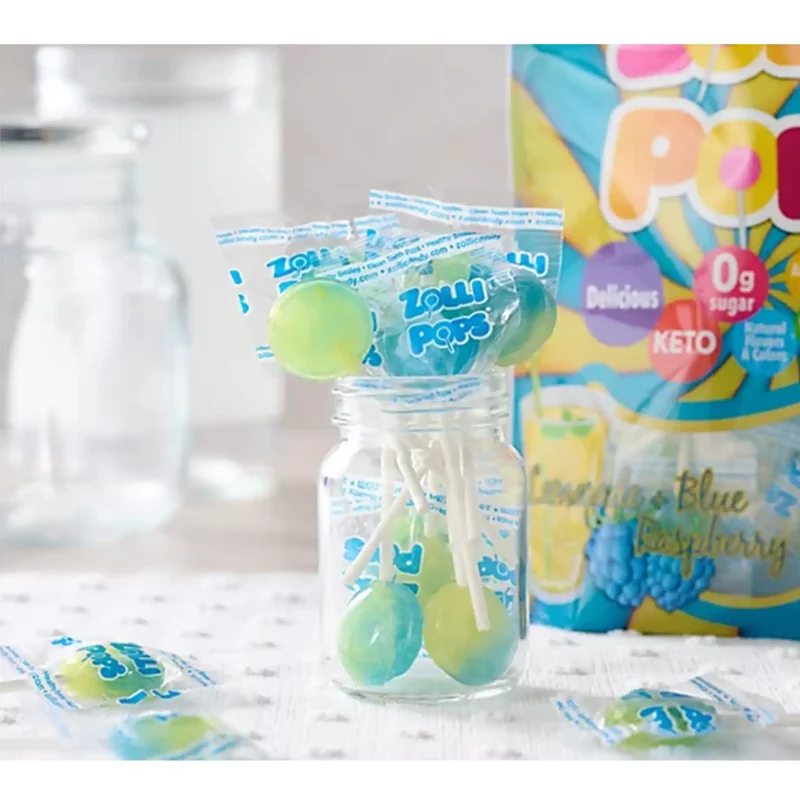 Zollipops Sugar-Free Lollipops – Tooth-Friendly Candy with Xylitol, Lemonade & Blue Raspberry Swirl, 5.2oz Bag