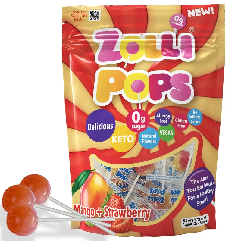Zollipops Sugar-Free Lollipops – Tooth-Friendly Candy with Xylitol, Mango & Strawberry Swirl, 5.2oz Bag