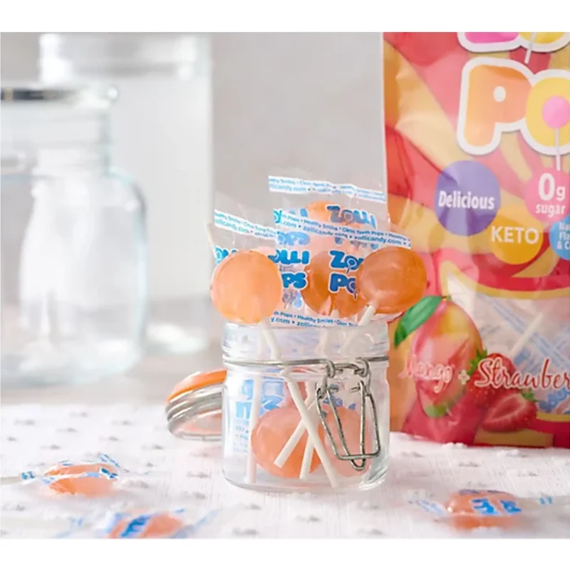 Zollipops Sugar-Free Lollipops – Tooth-Friendly Candy with Xylitol, Mango & Strawberry Swirl, 5.2oz Bag