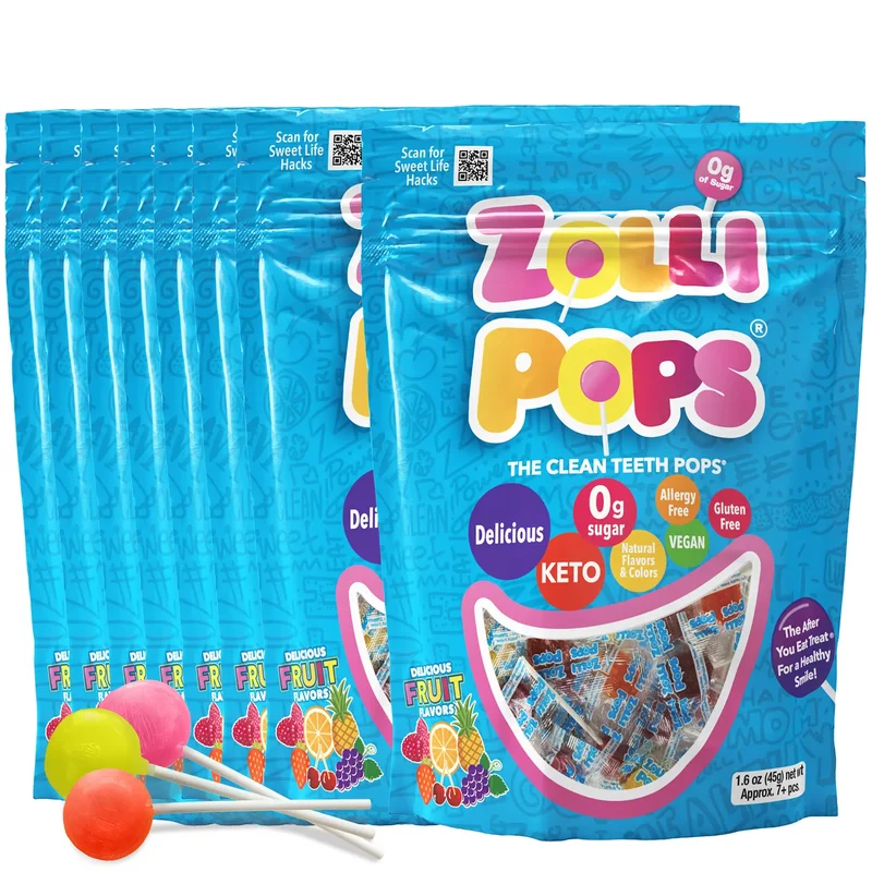 Zollipops® Original Clean Teeth Sugar Free Lollipops Assorted Fruit Flavors - 8 Pack of 1.6oz Bags