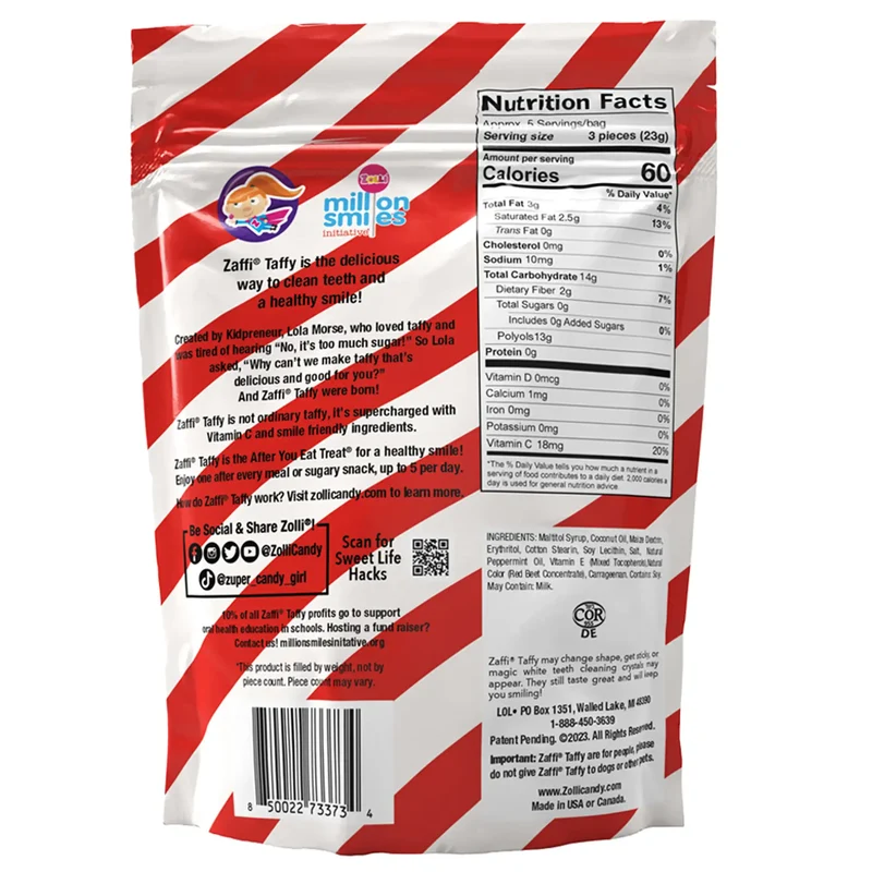 Zaffi Taffy Sugar-Free Chewy Candy – Tooth-Friendly Candy, Peppermint Twist, 5oz Bag