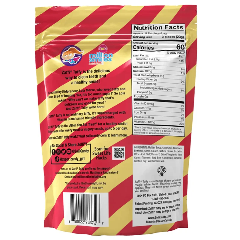 Zaffi Taffy Sugar-Free Chewy Candy – Tooth-Friendly Candy, Strawberry Banana, 5oz Bag