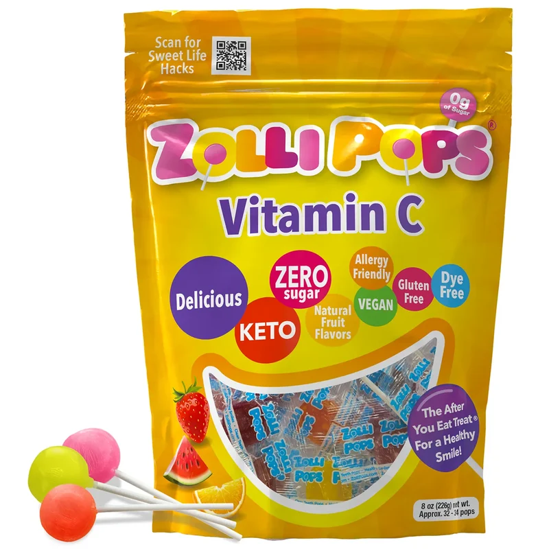 Zollipops Sugar Free Vitamin C Lollipops 8oz Resealable Pouch