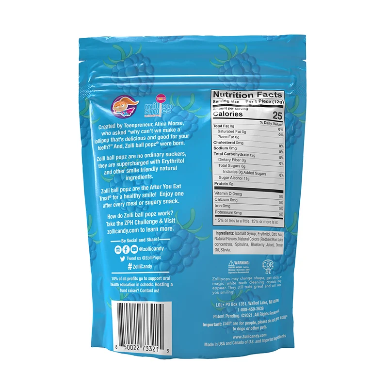 Zolli Ball Popz Sugar-Free Lollipops – Tooth-Friendly Candy, Blue Raspberry, 5.2oz Bag