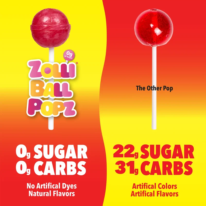 Zolli Ball Popz Sugar-Free Lollipops – Bulk Tooth-Friendly Candy, Assorted Fruit