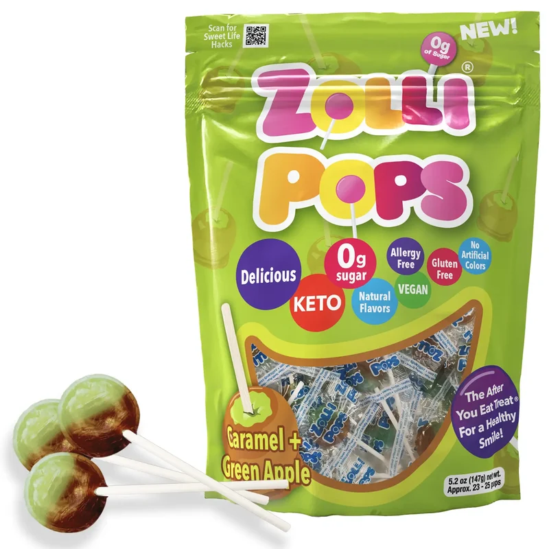 Zollipops Sugar-Free Lollipops – Tooth-Friendly Candy, Caramel & Green Apple, 5.2oz Bag