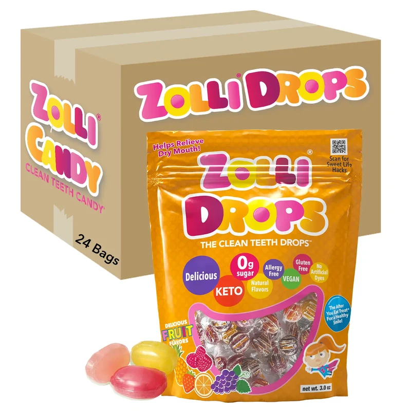 Case Zolli® Sugar Free Drops Assorted Fruit 3oz Pouches - 24/case