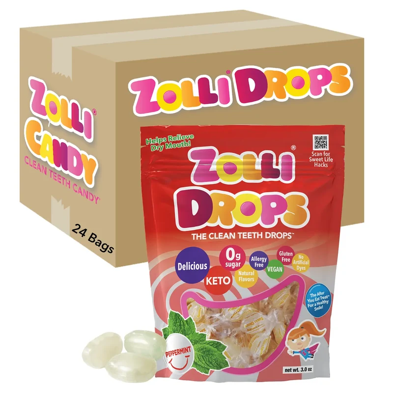Case Zolli® Sugar Free Drops Peppermint 3oz Pouches - 24/case