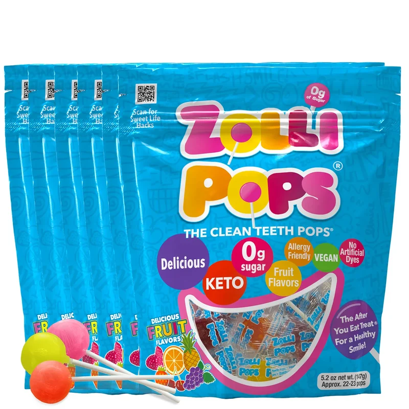 Zollipops® Original Clean Teeth Sugar Free Lollipops Assorted Fruit Flavors - 6 pack