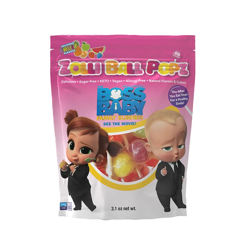DreamWorks Boss Baby Zolli Ball Popz Sugar-Free Lollipops – Tooth-Friendly Candy, Assorted Fruit