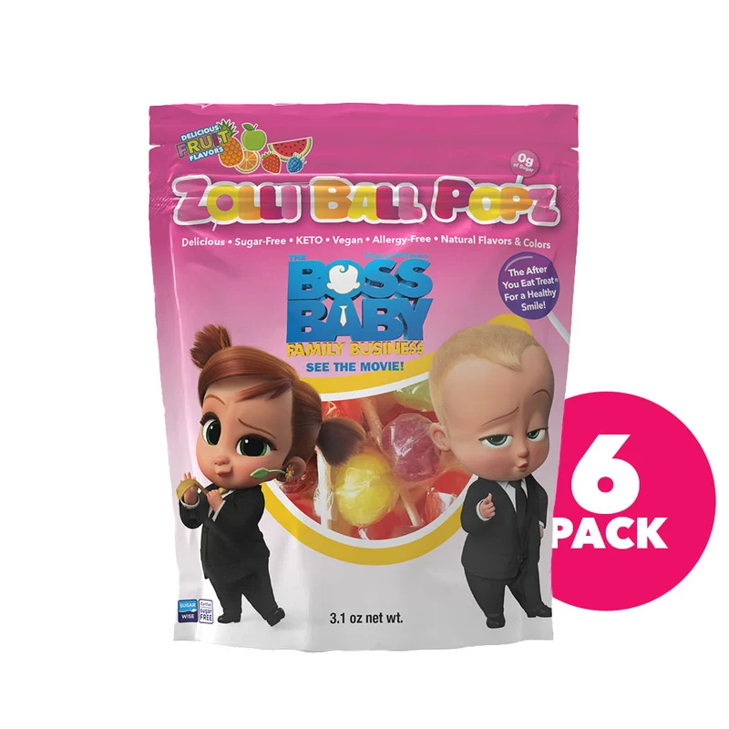 DreamWorks Boss Baby Zolli Ball Popz Sugar-Free Lollipops – Tooth-Friendly Candy, Assorted Fruit