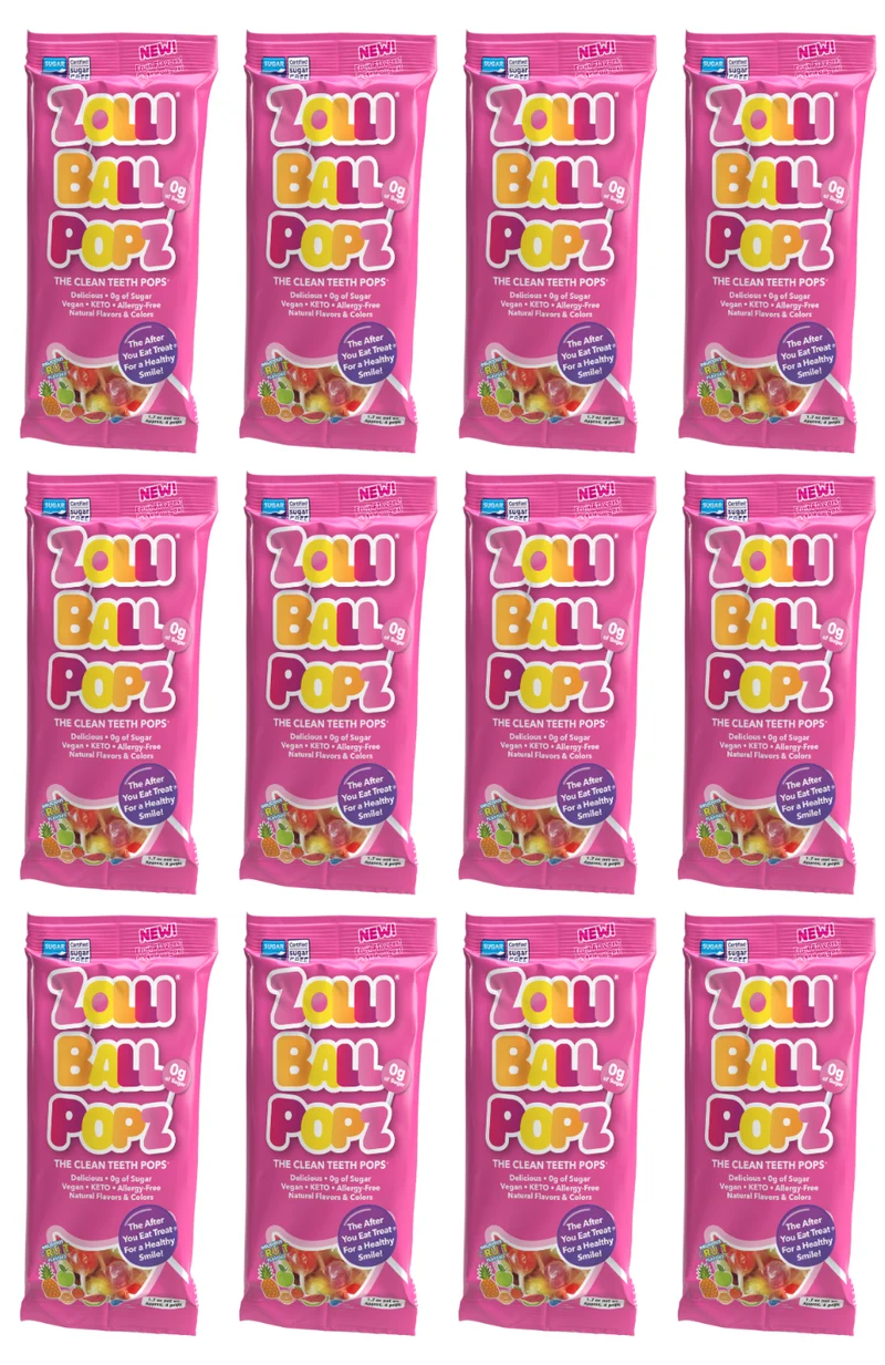Zolli Ball Popz Sugar-Free Lollipops – Tooth-Friendly Candy, Assorted Fruit, 12 x 1.7oz Bags