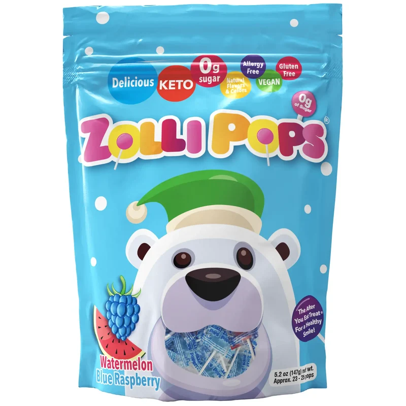 Zollipops Sugar-Free Lollipops – Tooth-Friendly Candy, Watermelon & Blue Raspberry, 5.2oz Bag