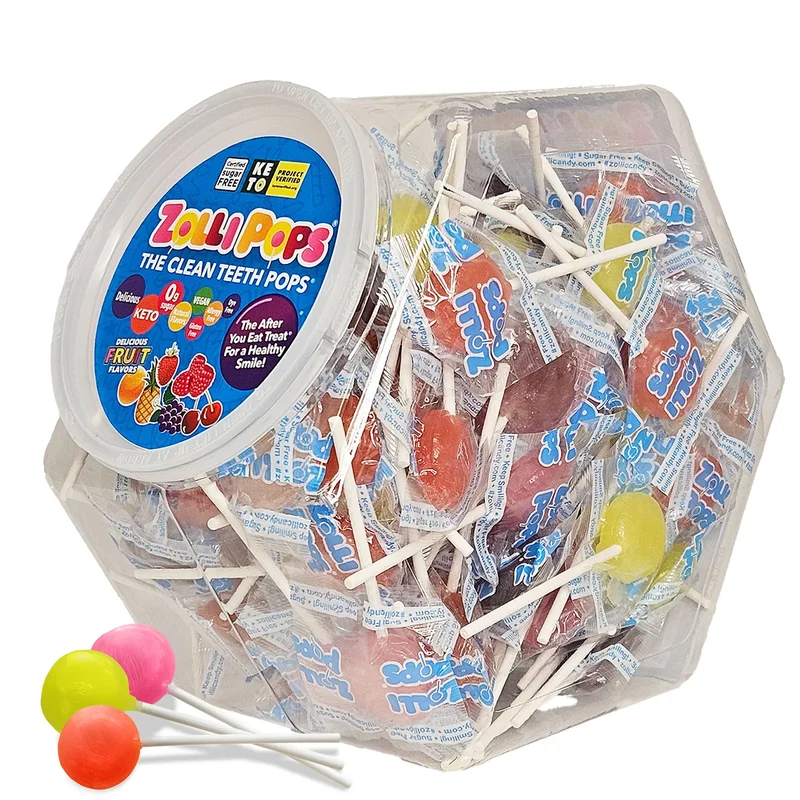 Zollipops Sugar-Free Lollipops – Tooth-Friendly Candy, Assorted Fruit, 29oz Jar