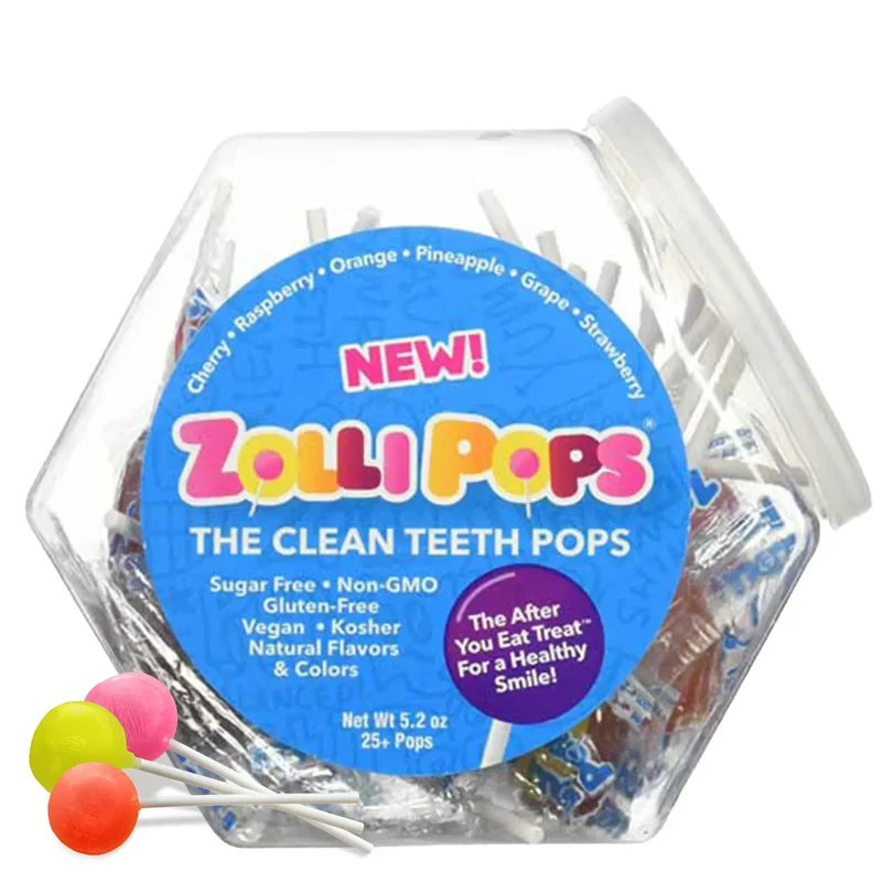 Zollipops Sugar-Free Lollipops – Tooth-Friendly Candy, Assorted Fruit, 5.2oz Jar