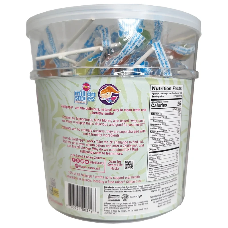 Zollipops Sugar-Free Lollipops – Tooth-Friendly Candy, Assorted Tropical Fruit, 1lb Tub