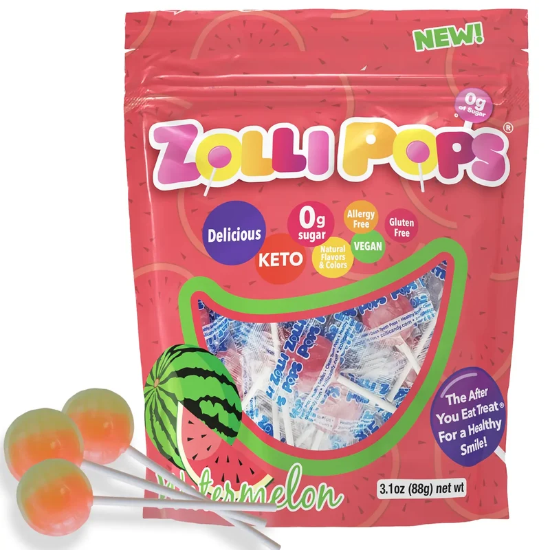 Zollipops Sugar-Free Lollipops – Tooth-Friendly Candy, Watermelon, 3.1oz Bag