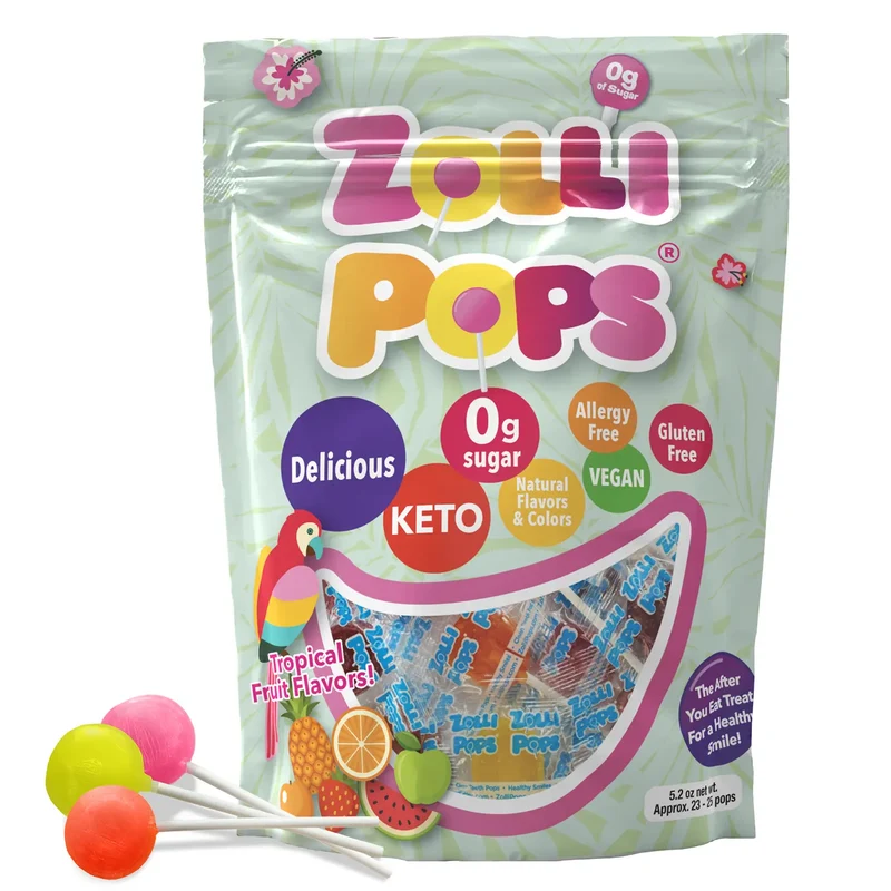 Zollipops Sugar-Free Lollipops – Tooth-Friendly Candy, Assorted Tropical Fruit