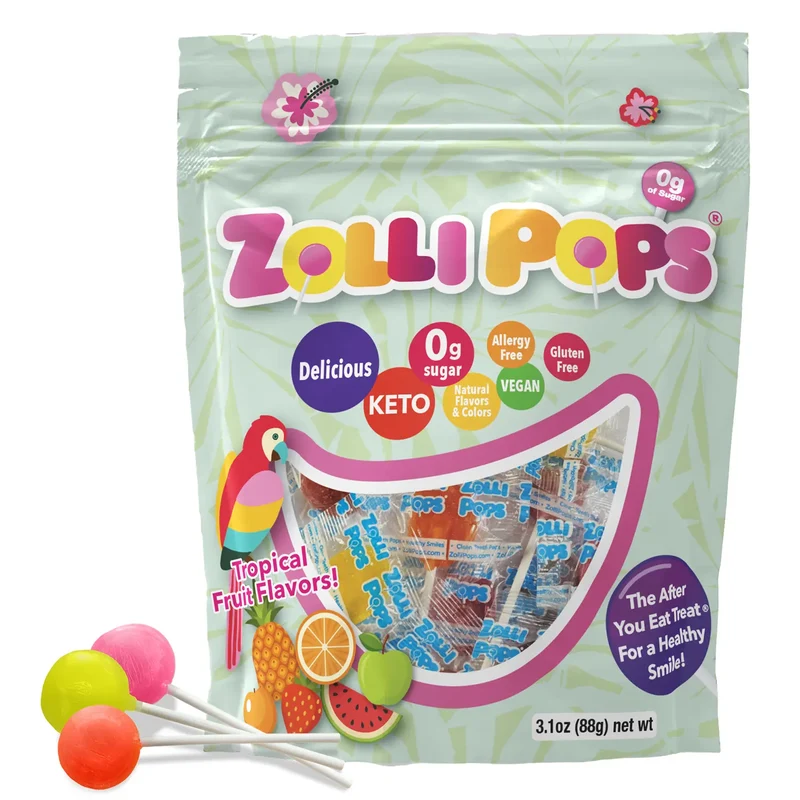 Zollipops Sugar-Free Lollipops – Tooth-Friendly Candy, Assorted Tropical Fruit